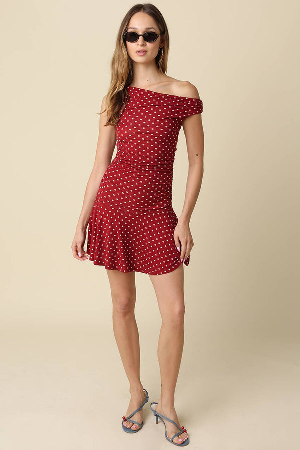 Sophia One Shoulder Polka Dot Mini Dress