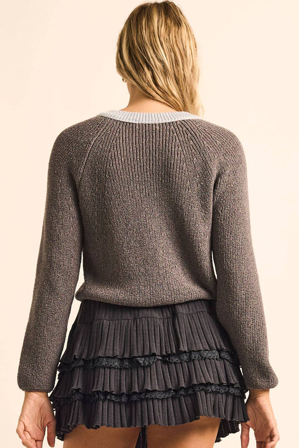 Ribbed Knit Contrast Cardigan Sweater