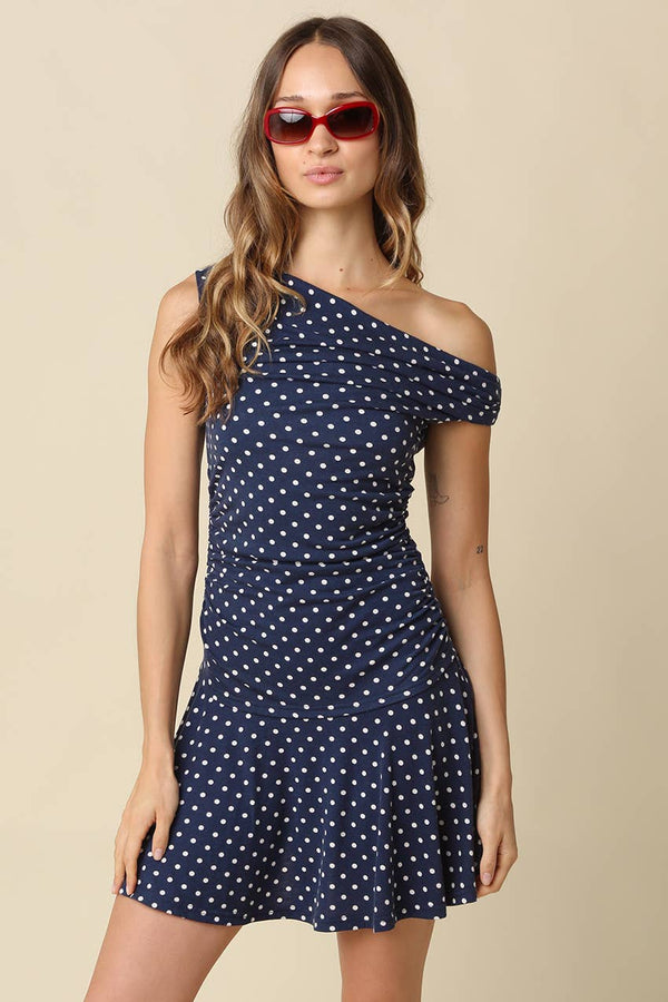 Sophia One Shoulder Polka Dot Mini Dress