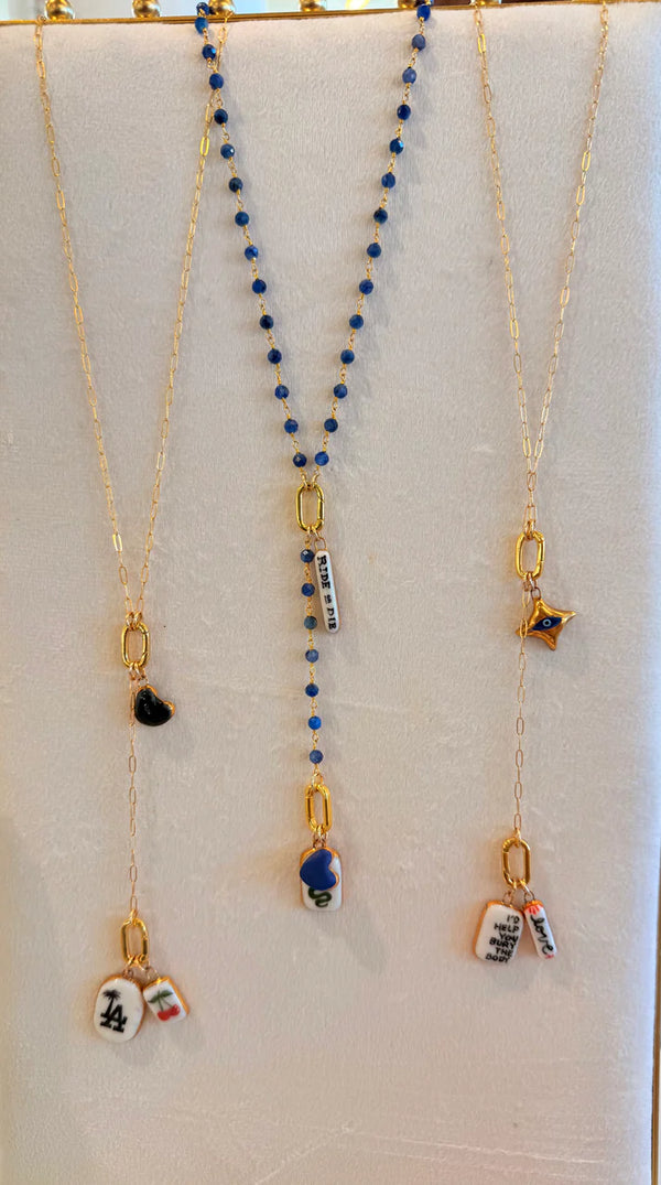 Gemstone Charm Holder Drop Necklace w/ Extender