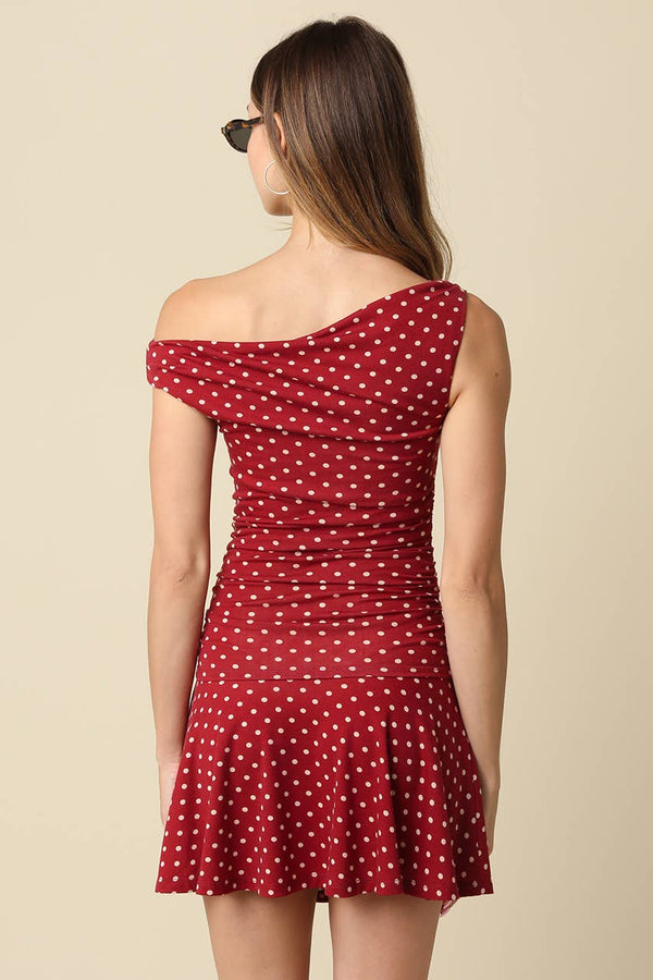Sophia One Shoulder Polka Dot Mini Dress