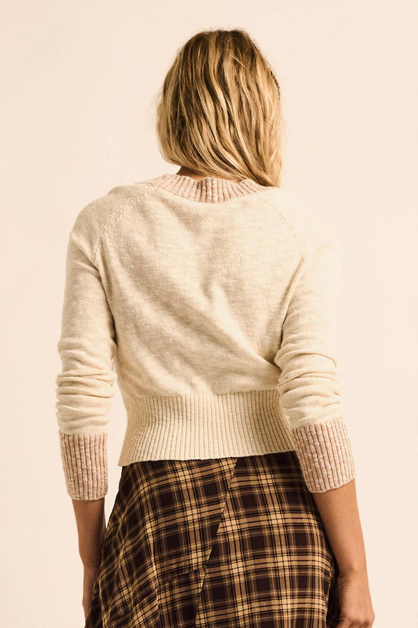Marled Knit Button-Front V-Neck Raglan-Sleeve Cardigan