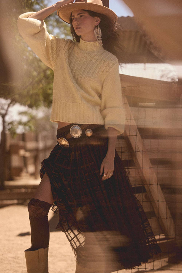 Plaid Tulle Tiered Ruffle Maxi Skirt