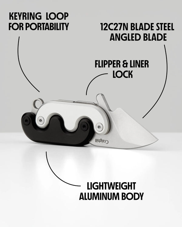 Knife with features highlighted on a white background