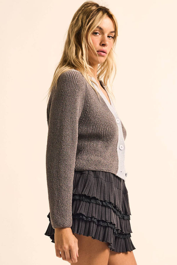 Ribbed Knit Contrast Cardigan Sweater
