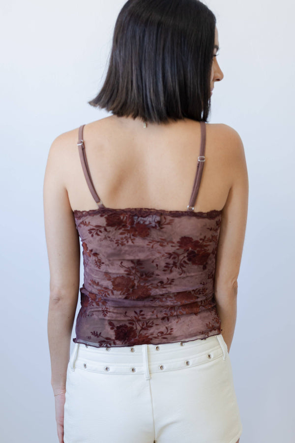 Floral Flocked Mesh Cami Top