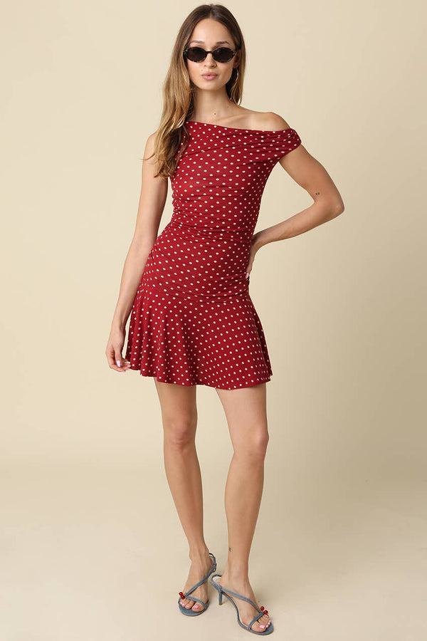 Sophia One Shoulder Polka Dot Mini Dress