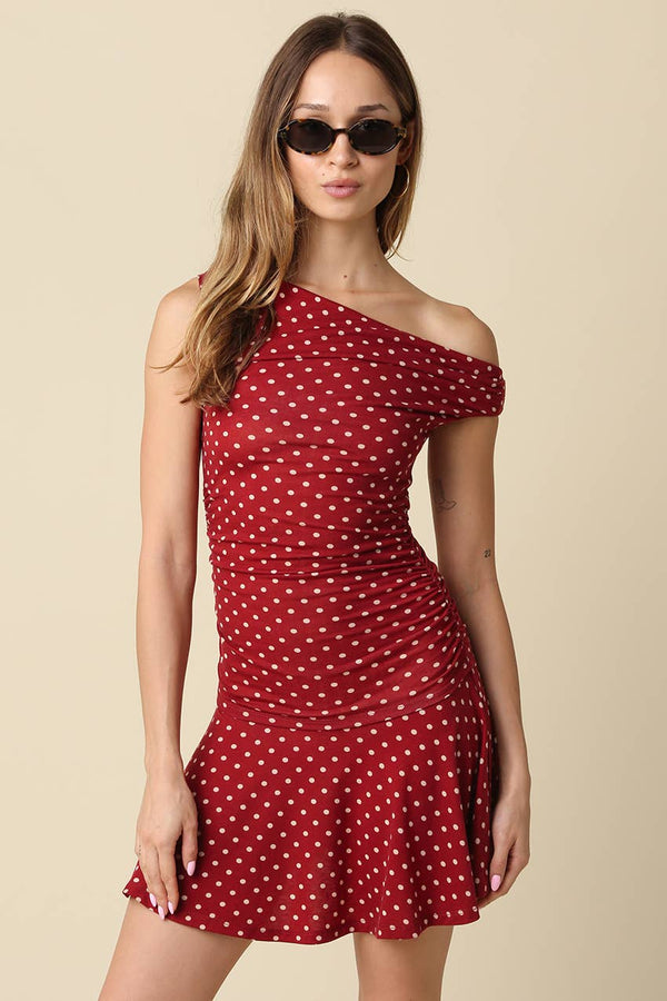 Sophia One Shoulder Polka Dot Mini Dress