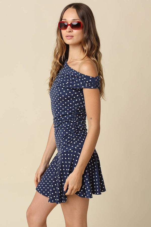 Sophia One Shoulder Polka Dot Mini Dress