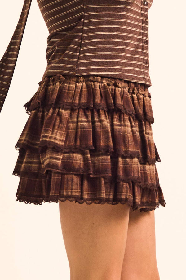 Plaid Tiered Ruffle Mini Skort