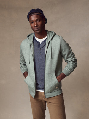 Marine Layer Corbet Quilted Zip Hoodie — dusty olive heather — image 2