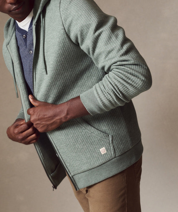 Marine Layer Corbet Quilted Zip Hoodie — dusty olive heather — image 3