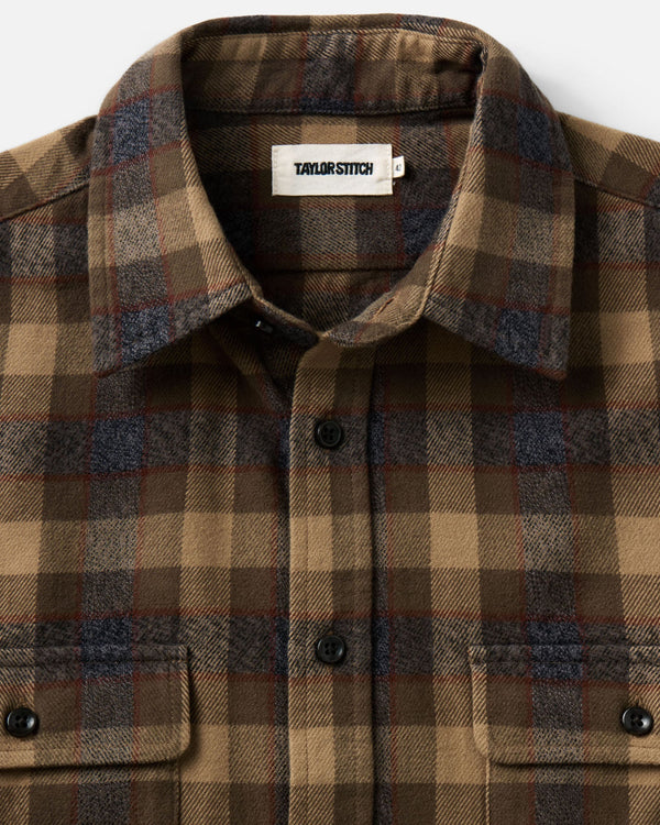 material shot of the collar on The Yosemite Shirt in Buckeye Plaid