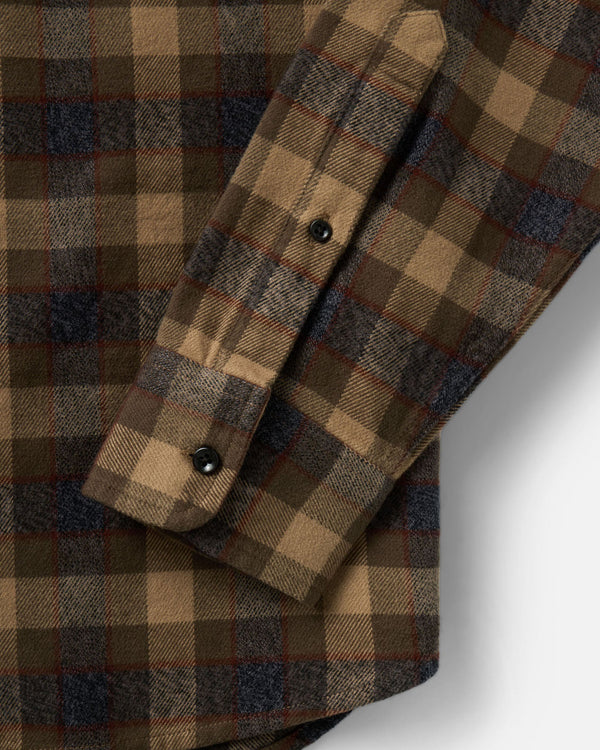 material shot of the sleeve on The Yosemite Shirt in Buckeye Plaid