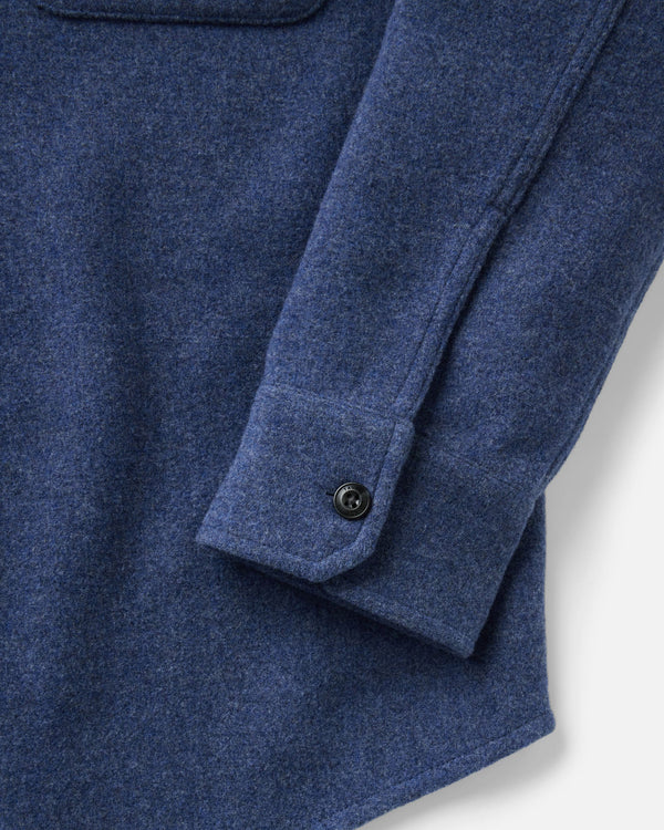 material shot of the sleeve on The Maritime Shirt Jacket in Heather Navy Wool