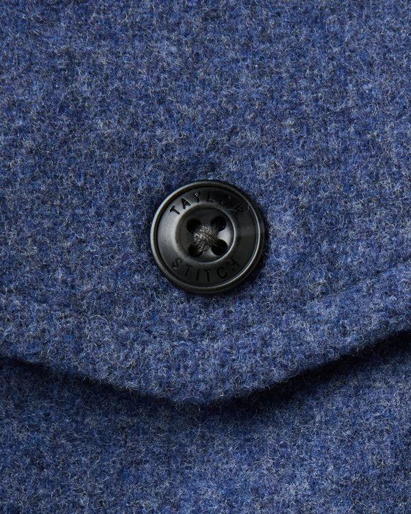 material shot of the sleeve on The Maritime Shirt Jacket in Heather Navy Wool