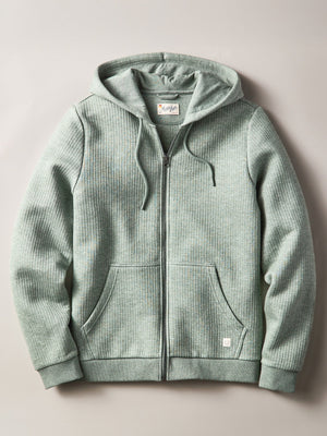 Marine Layer Corbet Quilted Zip Hoodie — dusty olive heather / Small