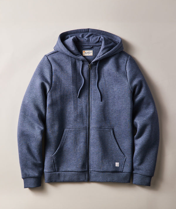 Marine Layer Corbet Quilted Zip Hoodie — navy heather / Small